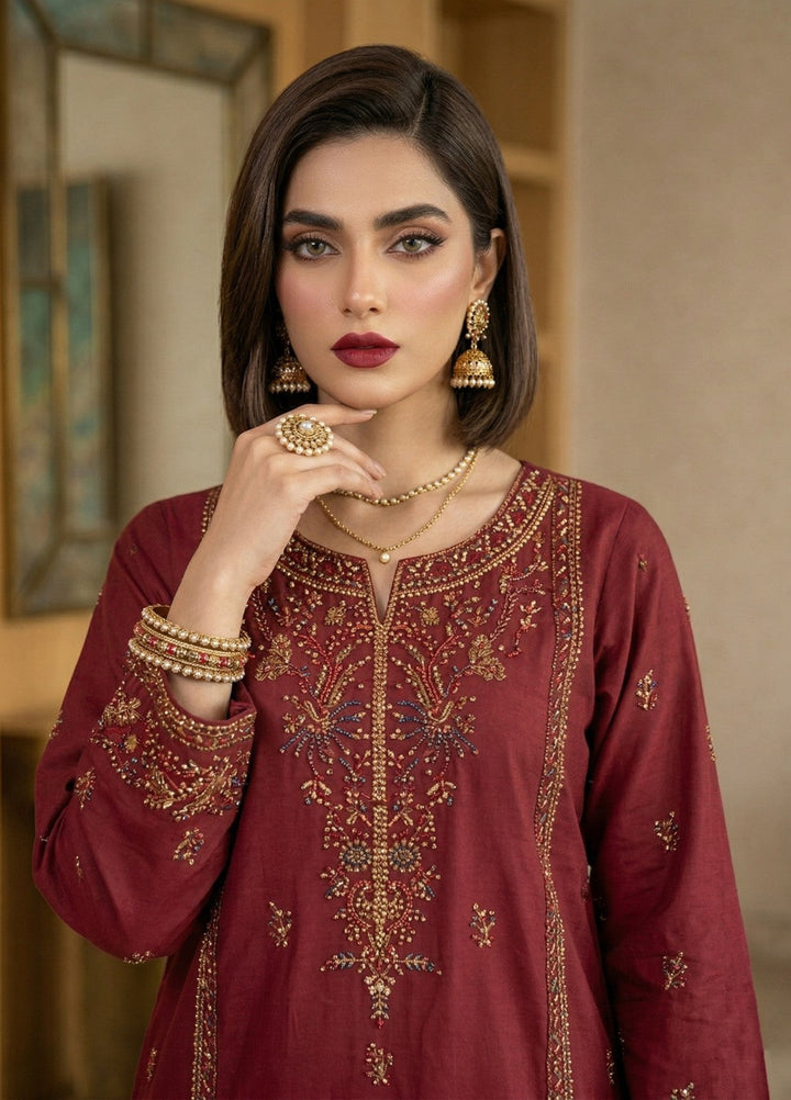 Regalia by Diara Couture RTW Embroidered Lawn 3 Piece Suit FARHEEN ZP-72 MAROON Casual Collection