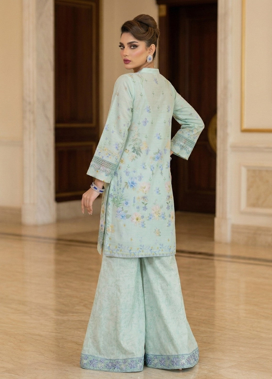 Regalia by Diara Couture RTW Embroidered Raw Silk 3 Piece Suit RANGOLI DPR-04 AQUA - Festive Collection