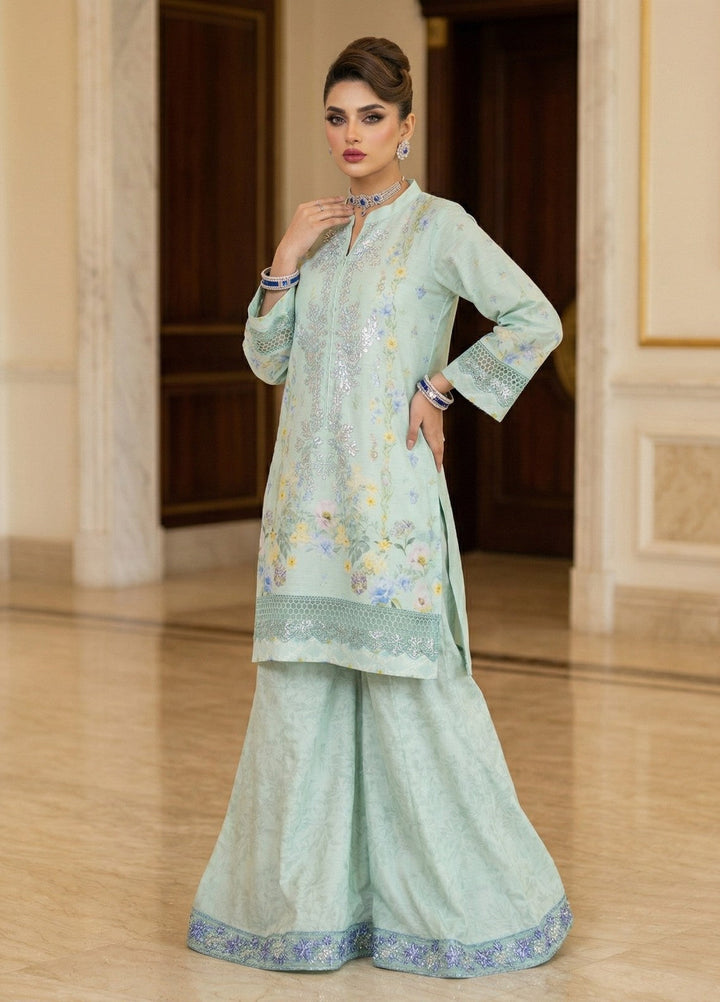 Regalia by Diara Couture RTW Embroidered Raw Silk 3 Piece Suit RANGOLI DPR-04 AQUA - Festive Collection