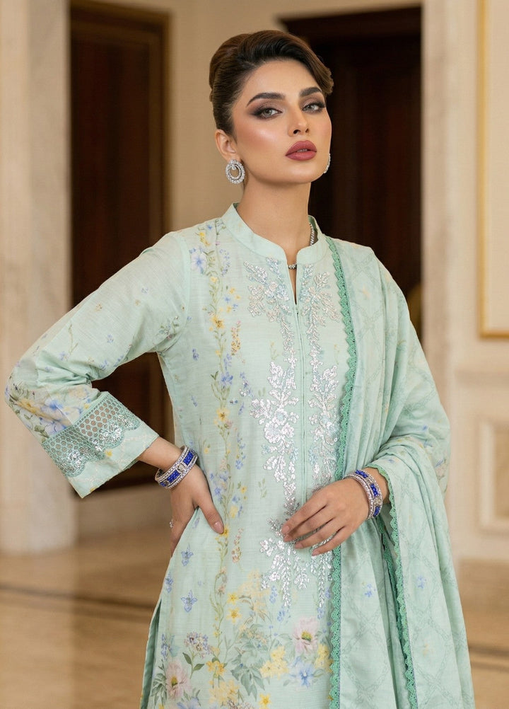 Regalia by Diara Couture RTW Embroidered Raw Silk 3 Piece Suit RANGOLI DPR-04 AQUA - Festive Collection