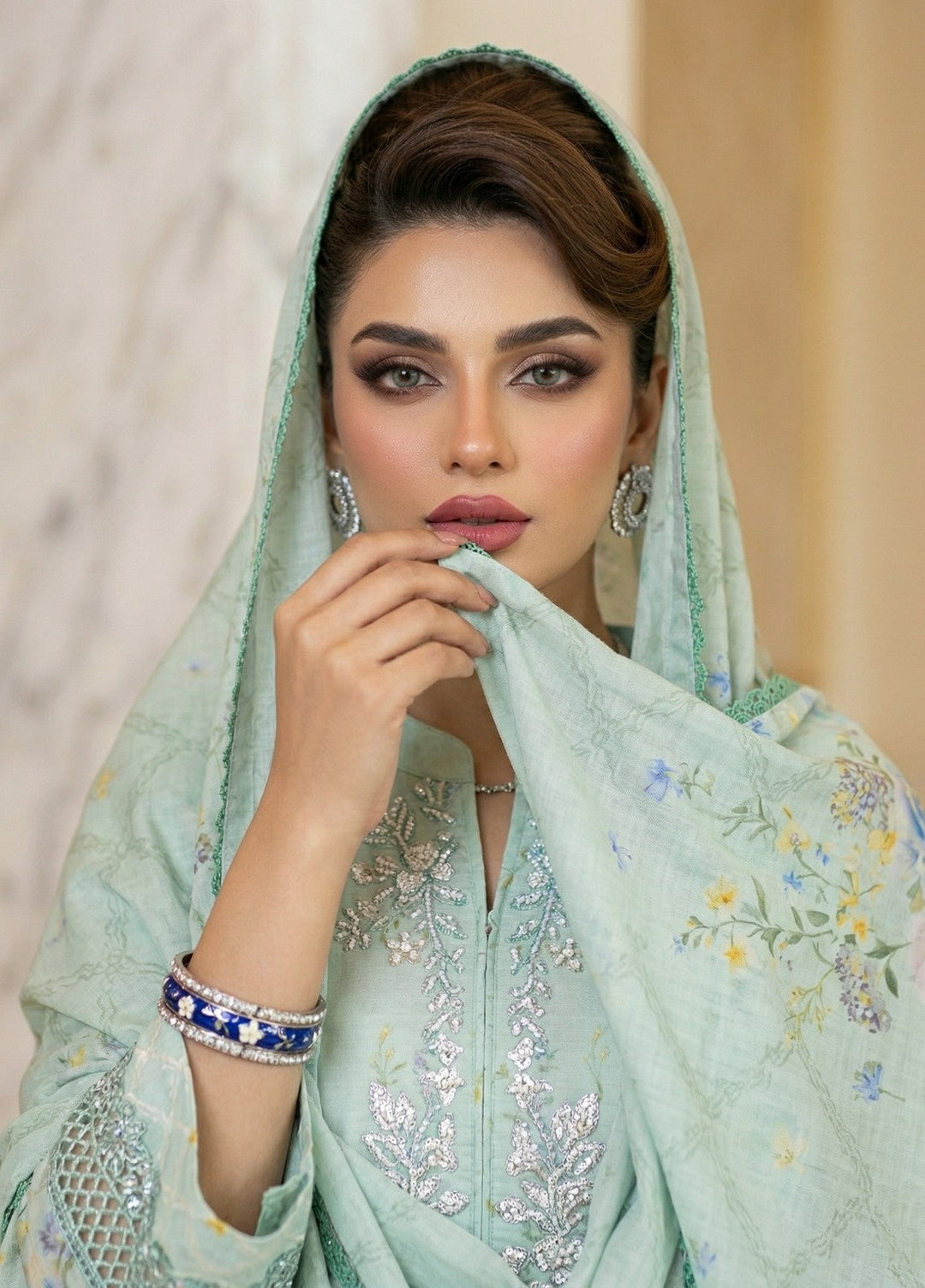 Regalia by Diara Couture RTW Embroidered Raw Silk 3 Piece Suit RANGOLI DPR-04 AQUA - Festive Collection
