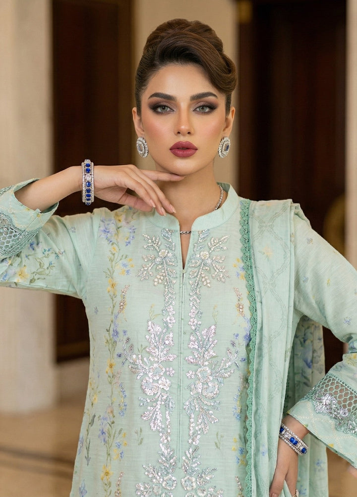 Regalia by Diara Couture RTW Embroidered Raw Silk 3 Piece Suit RANGOLI DPR-04 AQUA - Festive Collection