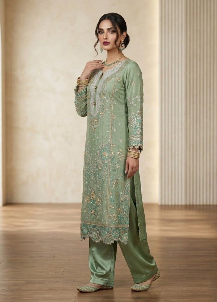 Regalia by Diara Couture RTW Embroidered Organza 3 Piece Suit ALEVRA UN-1004 PASTEL GREEN - Festive Collection