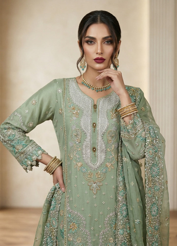 Regalia by Diara Couture RTW Embroidered Organza 3 Piece Suit ALEVRA UN-1004 PASTEL GREEN - Festive Collection
