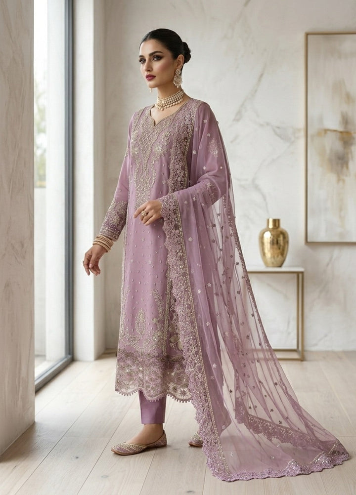 Regalia by Diara Couture RTW Embroidered Organza 3 Piece Suit RAHEELA UN-1003 GREY - Festive Collection
