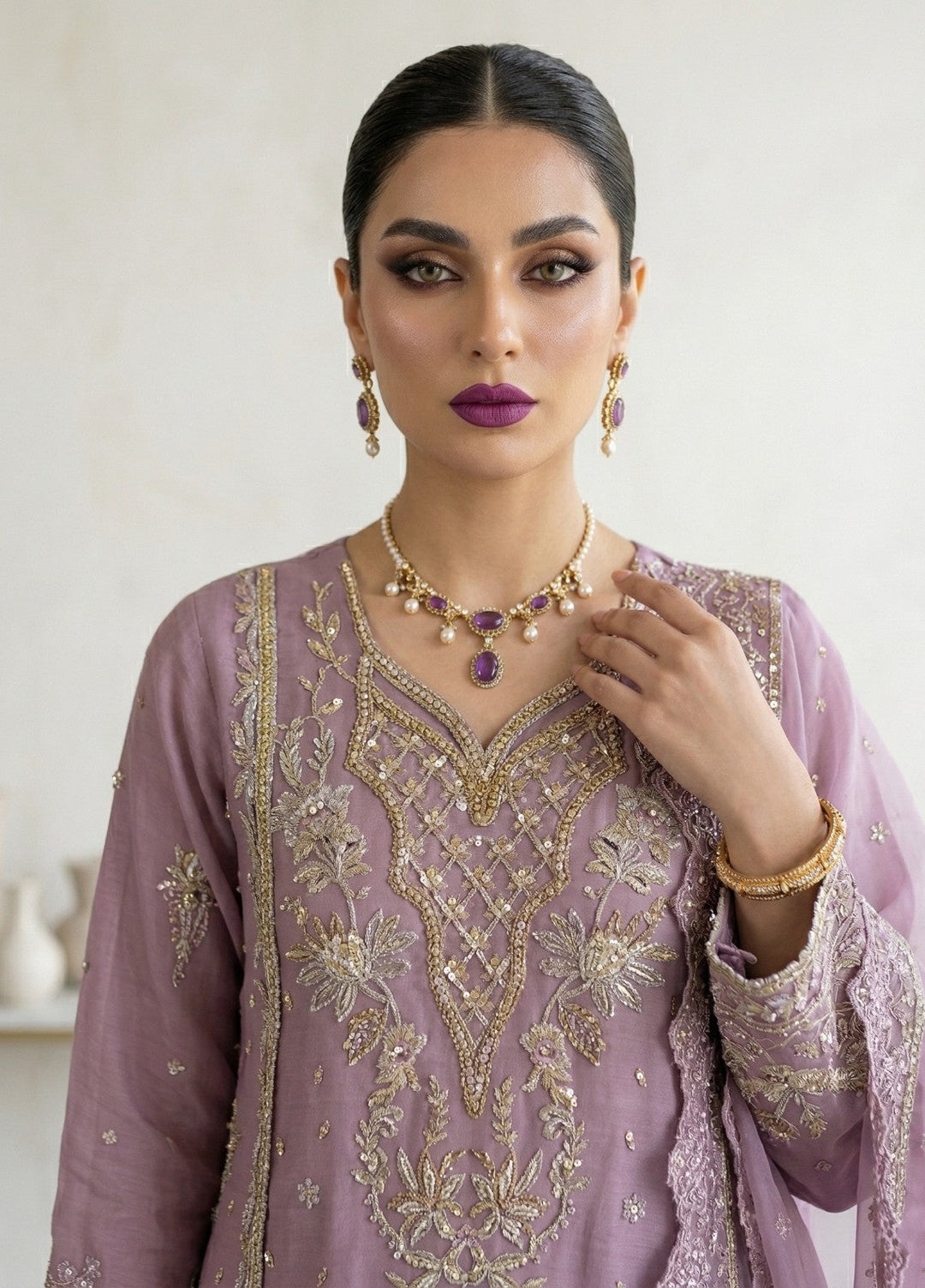 Regalia by Diara Couture RTW Embroidered Organza 3 Piece Suit RAHEELA UN-1003 GREY - Festive Collection
