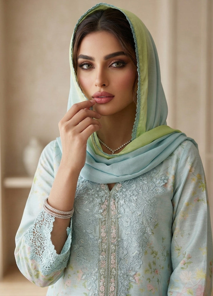 Regalia by Diara Couture RTW Embroidered Raw Silk 3 Piece Suit SORELLE DPR-01 AQUA - Festive Collection