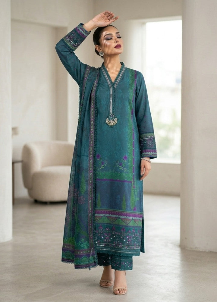 Regalia by Diara Couture RTW Embroidered Raw Silk 3 Piece Suit FAKHIRA DPR-09 BOTTLE GREEN - Festive Collection