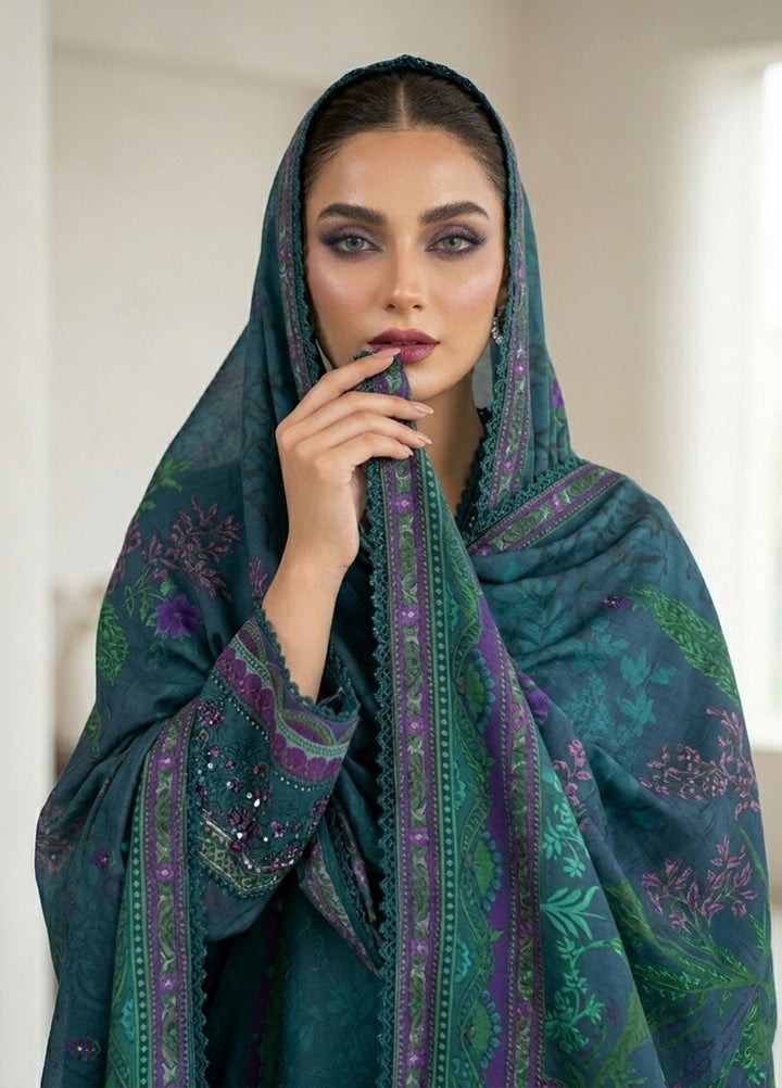 Regalia by Diara Couture RTW Embroidered Raw Silk 3 Piece Suit FAKHIRA DPR-09 BOTTLE GREEN - Festive Collection