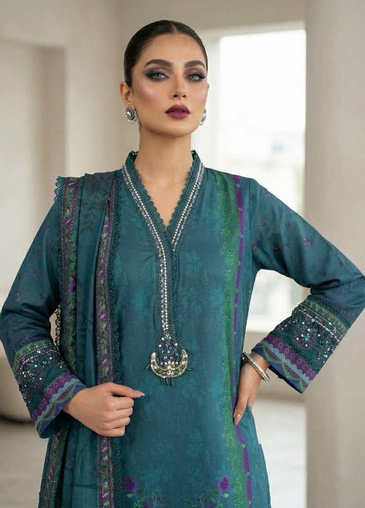 Regalia by Diara Couture RTW Embroidered Raw Silk 3 Piece Suit FAKHIRA DPR-09 BOTTLE GREEN - Festive Collection