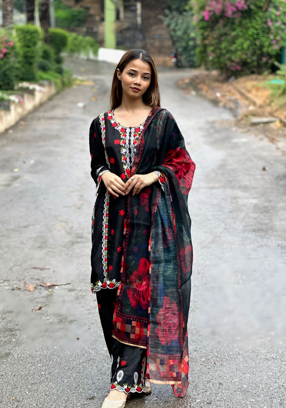 Blossom Aroma from Khuwab by Kazma RTW Embroidered 3 Piece Suit Black Bloom - Collection