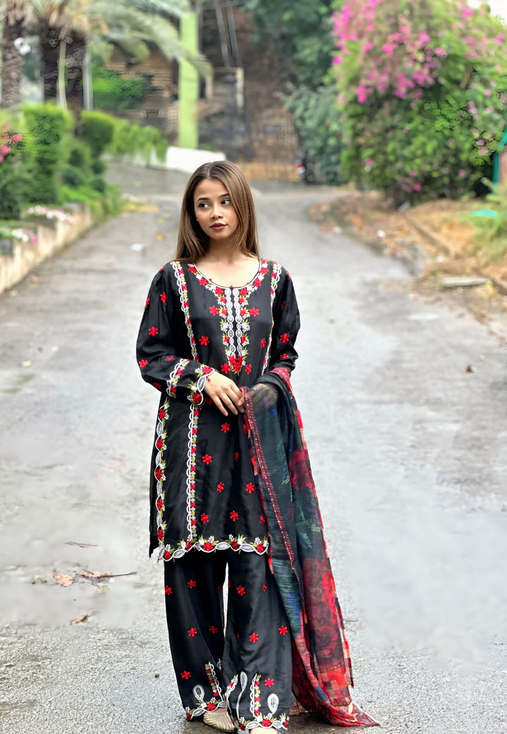 Blossom Aroma from Khuwab by Kazma RTW Embroidered 3 Piece Suit Black Bloom - Collection