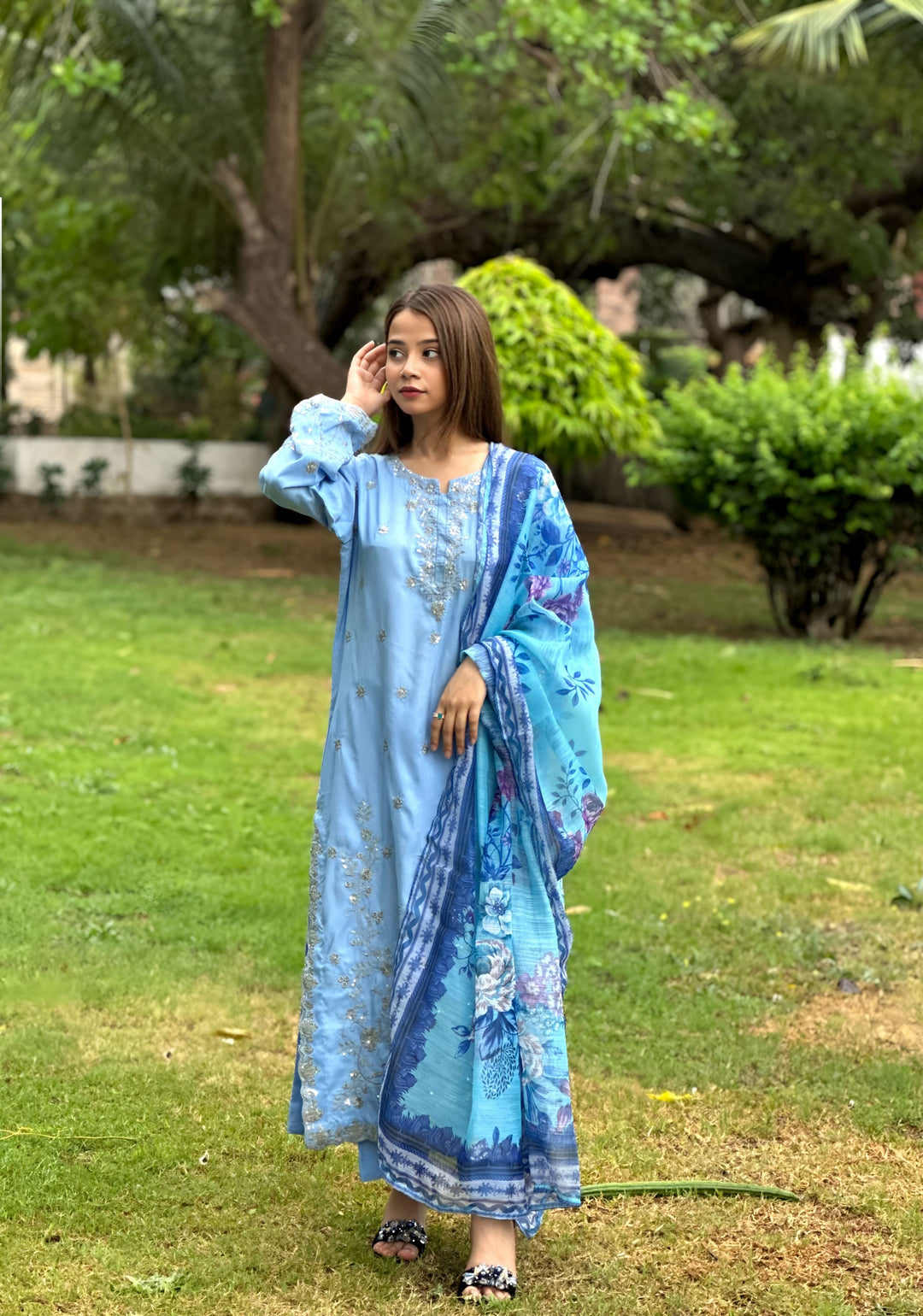 Blossom Aroma from Khuwab by Kazma RTW Mix Cotton Embroidered 3 Piece Suit Bluebell Grace - Casual Collection