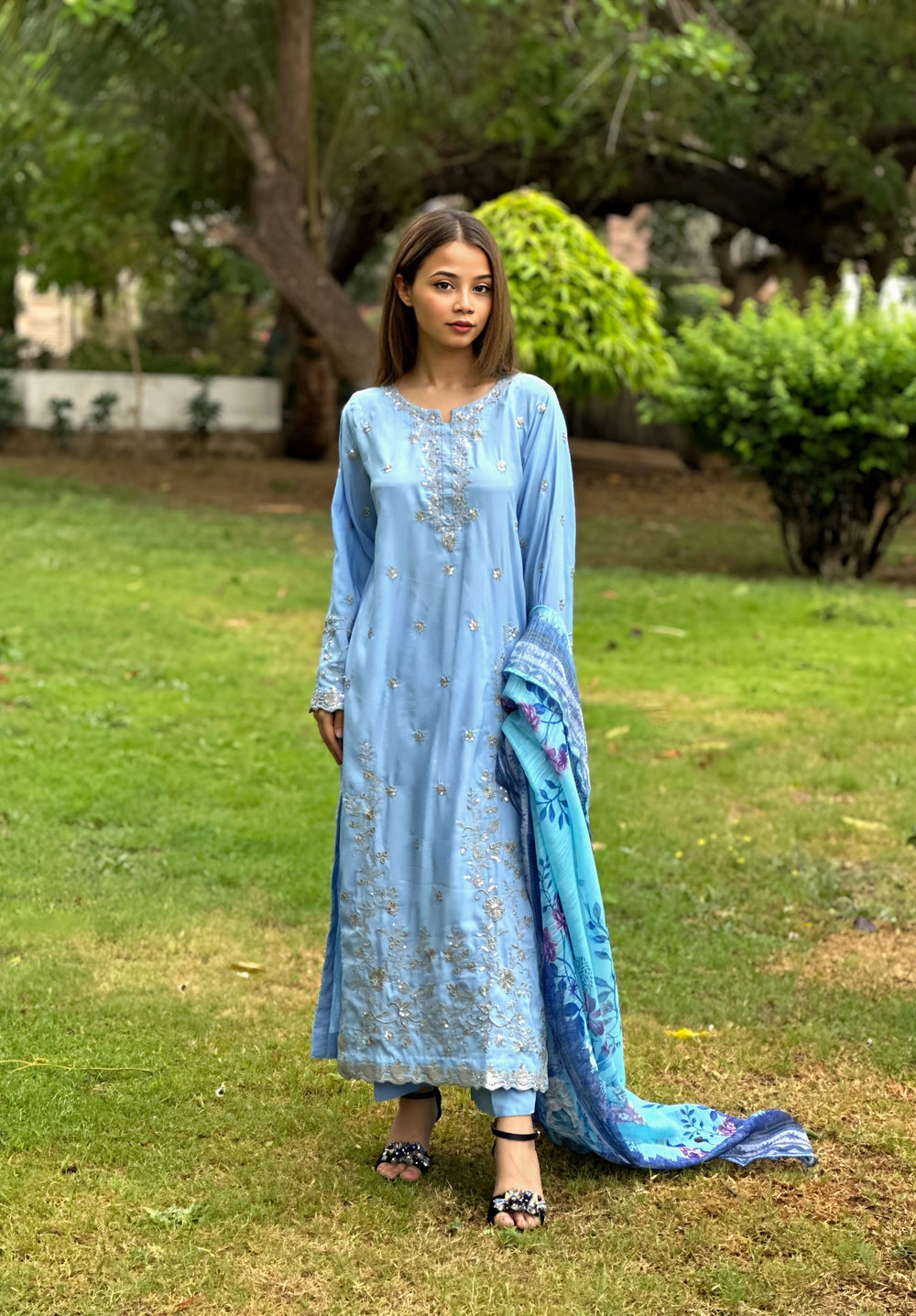 Blossom Aroma from Khuwab by Kazma RTW Mix Cotton Embroidered 3 Piece Suit Bluebell Grace - Casual Collection