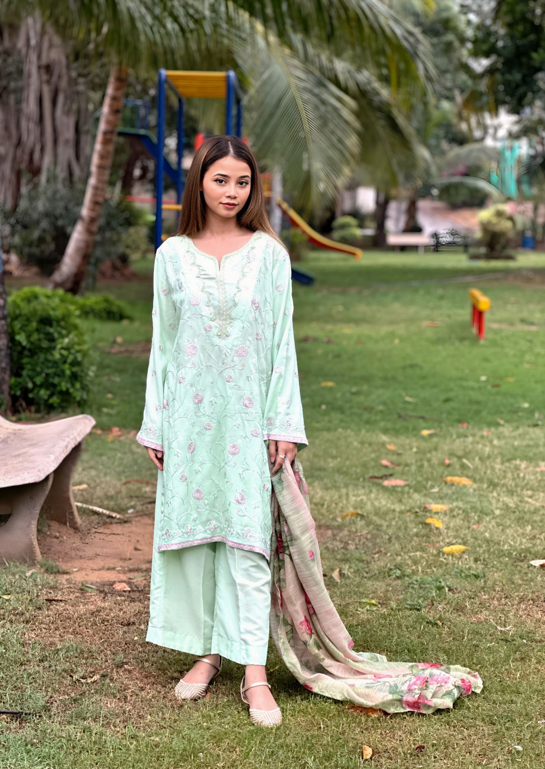Blossom Aroma from Khuwab by Kazma RTW Embroidered 3 Piece Suit Mint Blossom - Collection