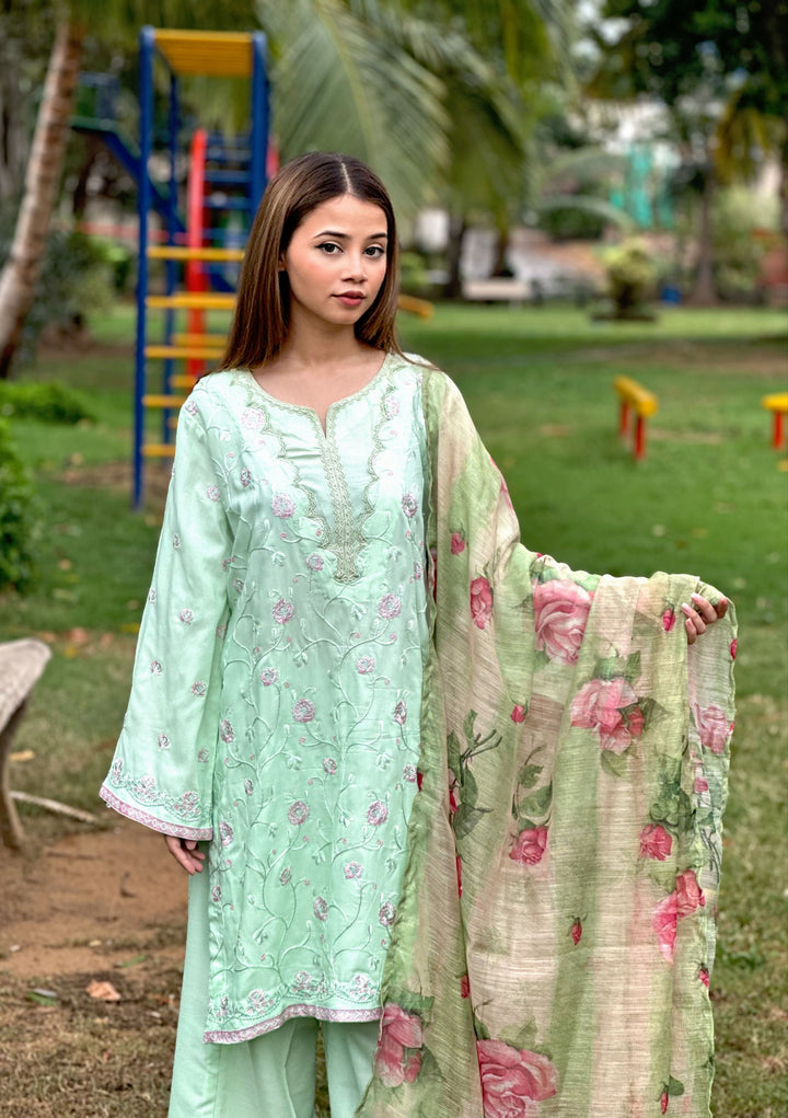Blossom Aroma from Khuwab by Kazma RTW Embroidered 3 Piece Suit Mint Blossom - Collection