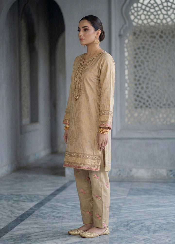 Elara By Diara Couture Women RTW Embroidered Jacquard 3 Piece Suit JK-30 Beige - Eid Collection