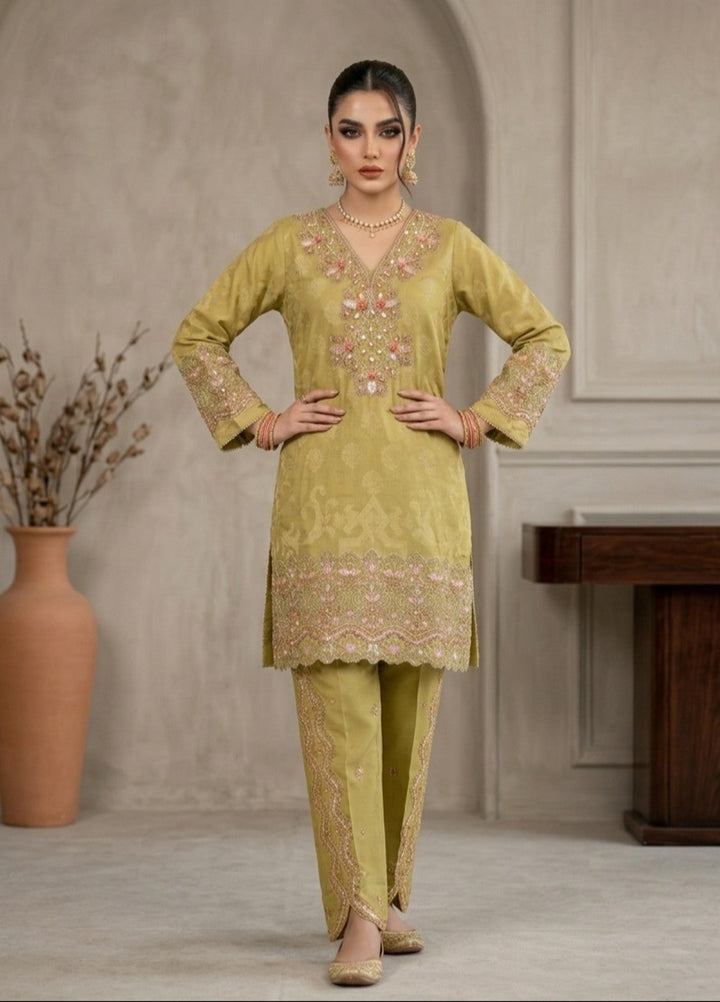 Elara By Diara Couture Women RTW Embroidered Jacquard 3 Piece Suit JK-31 Mari-Gold - Eid Collection