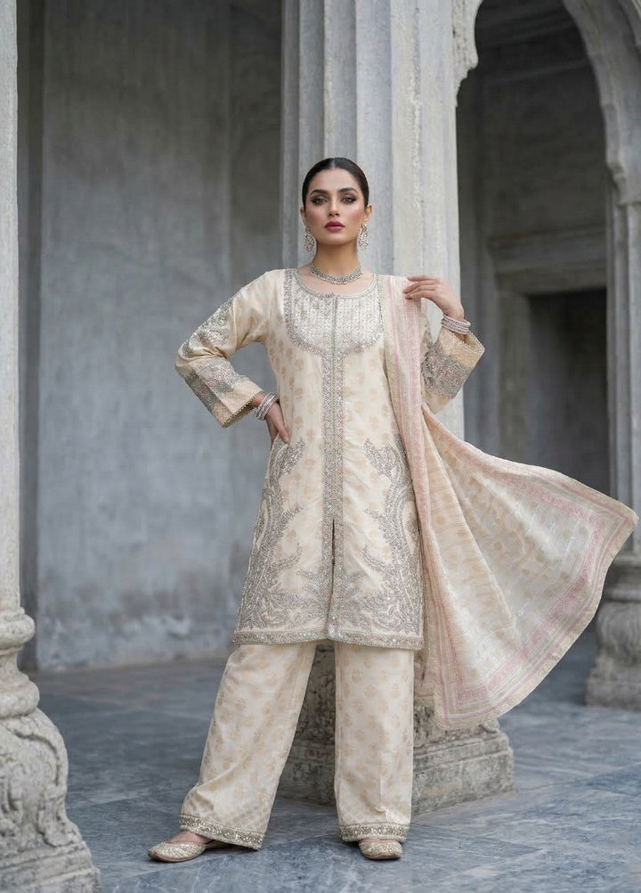 Elara By Diara Couture Women RTW Embroidered Lawn 3 Piece Suit JK-25 Ivory - Eid Collection