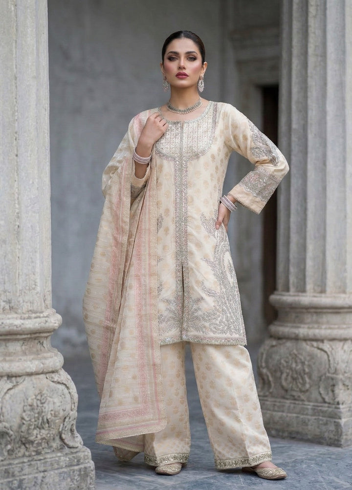 Elara By Diara Couture Women RTW Embroidered Lawn 3 Piece Suit JK-25 Ivory - Eid Collection