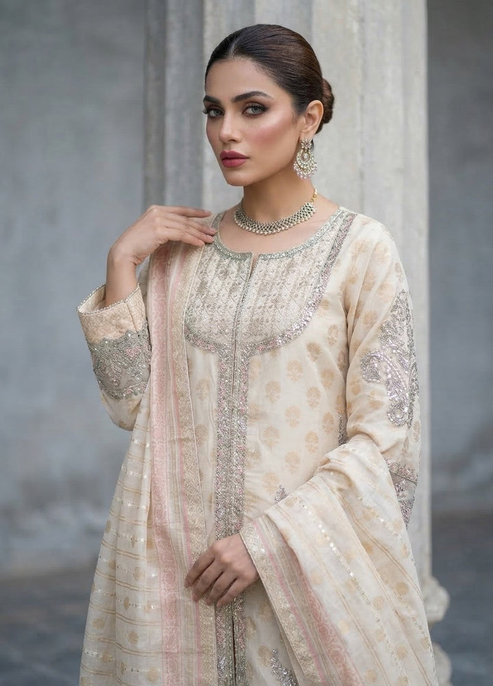 Elara By Diara Couture Women RTW Embroidered Lawn 3 Piece Suit JK-25 Ivory - Eid Collection