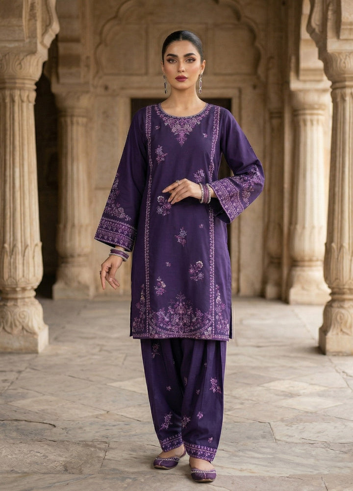 Zayra by Diara Couture RTW Embroidered Cotton 3 Piece Suit RIWAAZ ZP-71 PURPLE  - Festive Collection