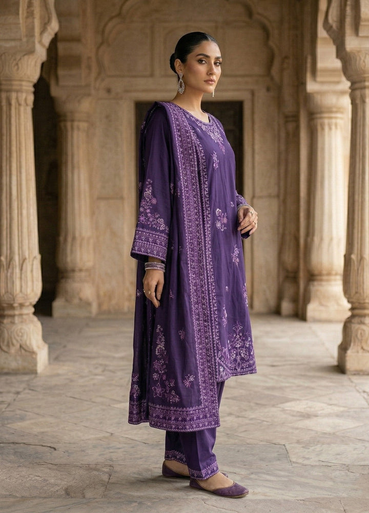 Zayra by Diara Couture RTW Embroidered Cotton 3 Piece Suit RIWAAZ ZP-71 PURPLE  - Festive Collection
