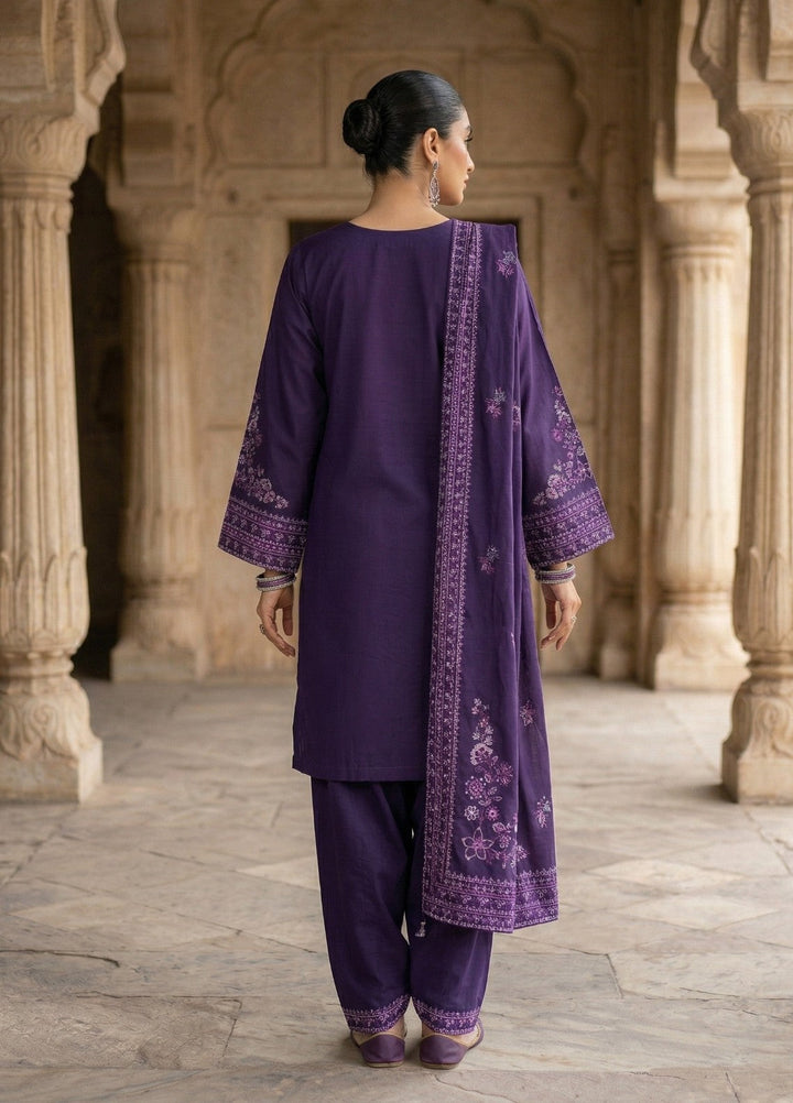 Zayra by Diara Couture RTW Embroidered Cotton 3 Piece Suit RIWAAZ ZP-71 PURPLE  - Festive Collection