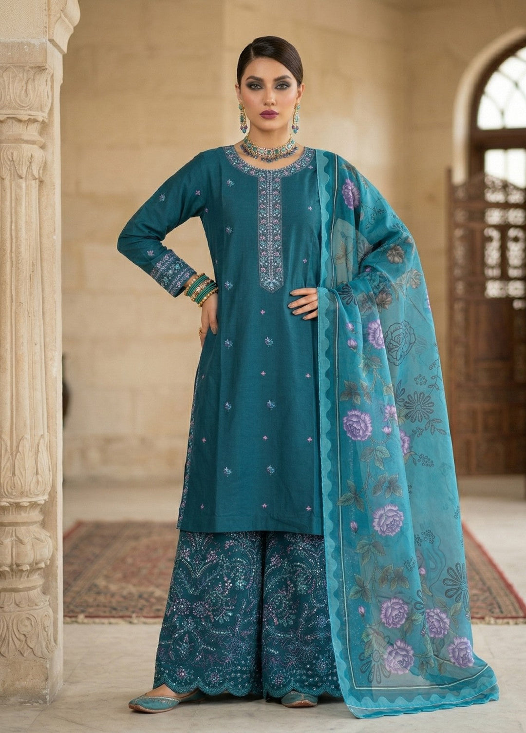 Zayra by Diara Couture RTW Embroidered Lawn 3 Piece Suit LAWN ZP-77 TEAL  - Festive Collection