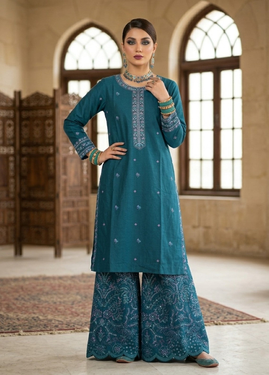 Zayra by Diara Couture RTW Embroidered Lawn 3 Piece Suit LAWN ZP-77 TEAL  - Festive Collection