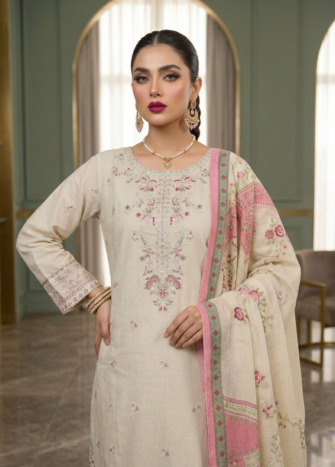 Zayra by Diara Couture RTW Embroidered Lawn 3 Piece Suit LAWN ZP-78 IVORY  - Festive Collection