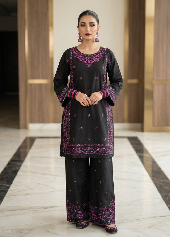 Zayra by Diara Couture RTW Embroidered Cotton 3 Piece Suit AVENZA ZP-80 BLACK  - Festive Collection