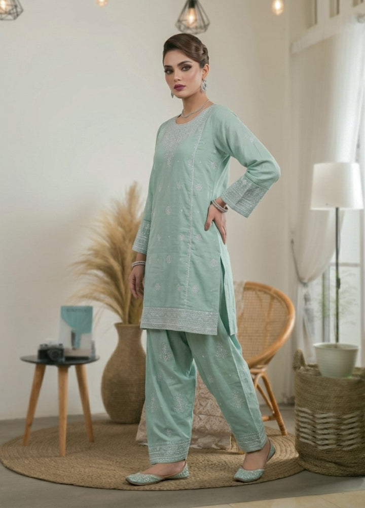 Zayra by Diara Couture RTW Embroidered Cotton 3 Piece Suit MAYRA ZP-76 AQUA  - Festive Collection