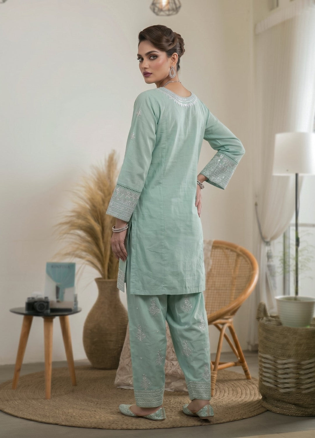 Zayra by Diara Couture RTW Embroidered Cotton 3 Piece Suit MAYRA ZP-76 AQUA  - Festive Collection