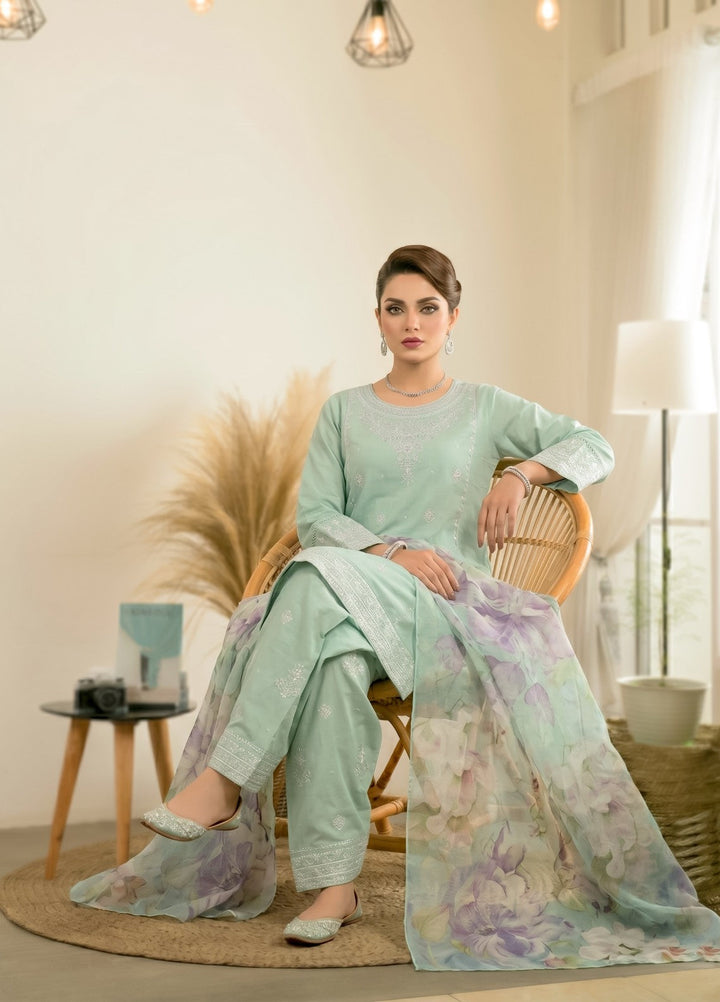 Zayra by Diara Couture RTW Embroidered Cotton 3 Piece Suit MAYRA ZP-76 AQUA  - Festive Collection