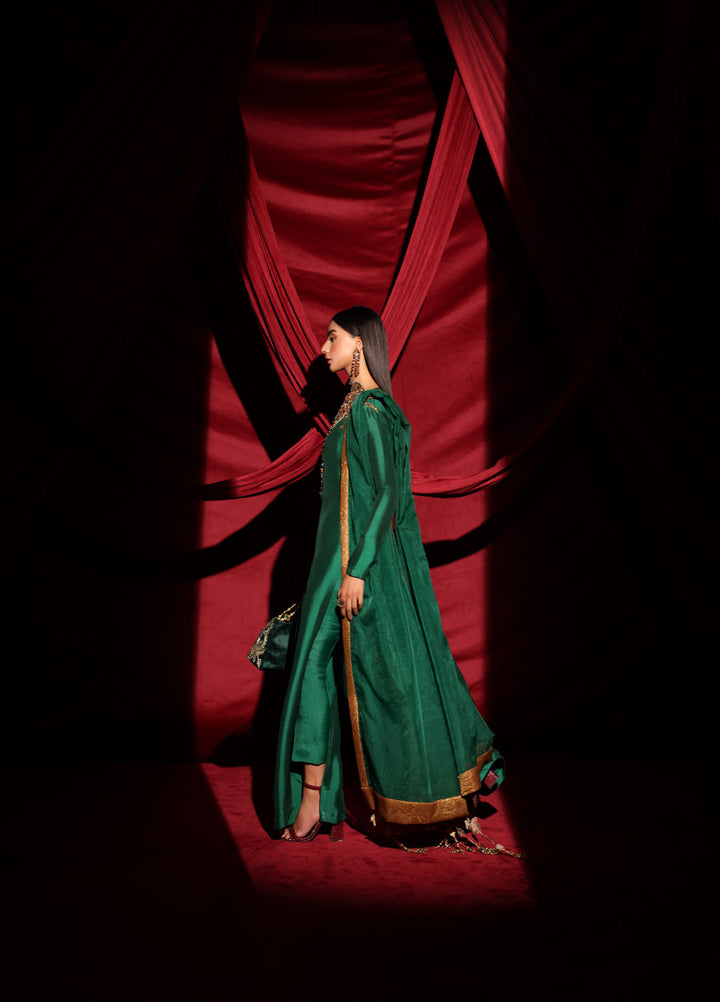 The Glamorous by Musferah Saad RTW Hand work Tissue Silk 3 Piece Suit The Emerald Queen - Eid Collection