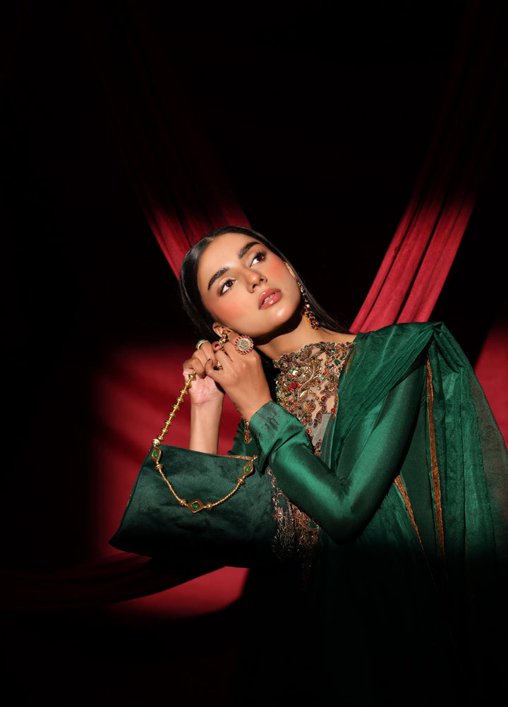 The Glamorous by Musferah Saad RTW Hand work Tissue Silk 3 Piece Suit The Emerald Queen - Eid Collection