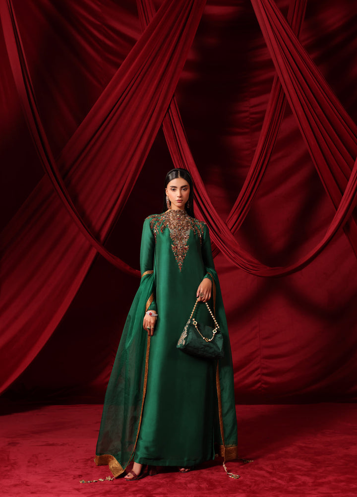 The Glamorous by Musferah Saad RTW Hand work Tissue Silk 3 Piece Suit The Emerald Queen - Eid Collection