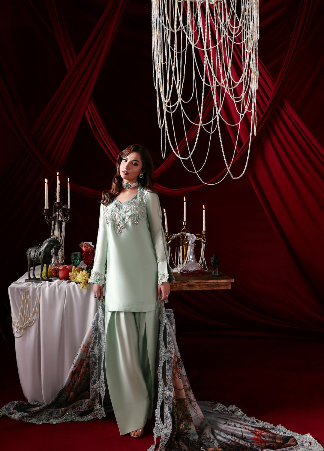 The Glamorous by Musferah Saad RTW Hand work Tissue Silk 3 Piece Suit Elysia - Eid Collection