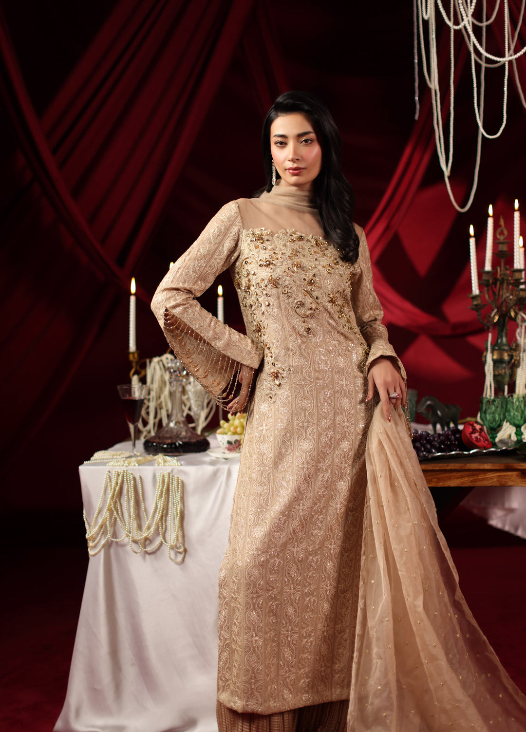 The Glamorous by Musferah Saad RTW Hand work Chiffon 3 Piece Suit Royal Aura - Eid Collection