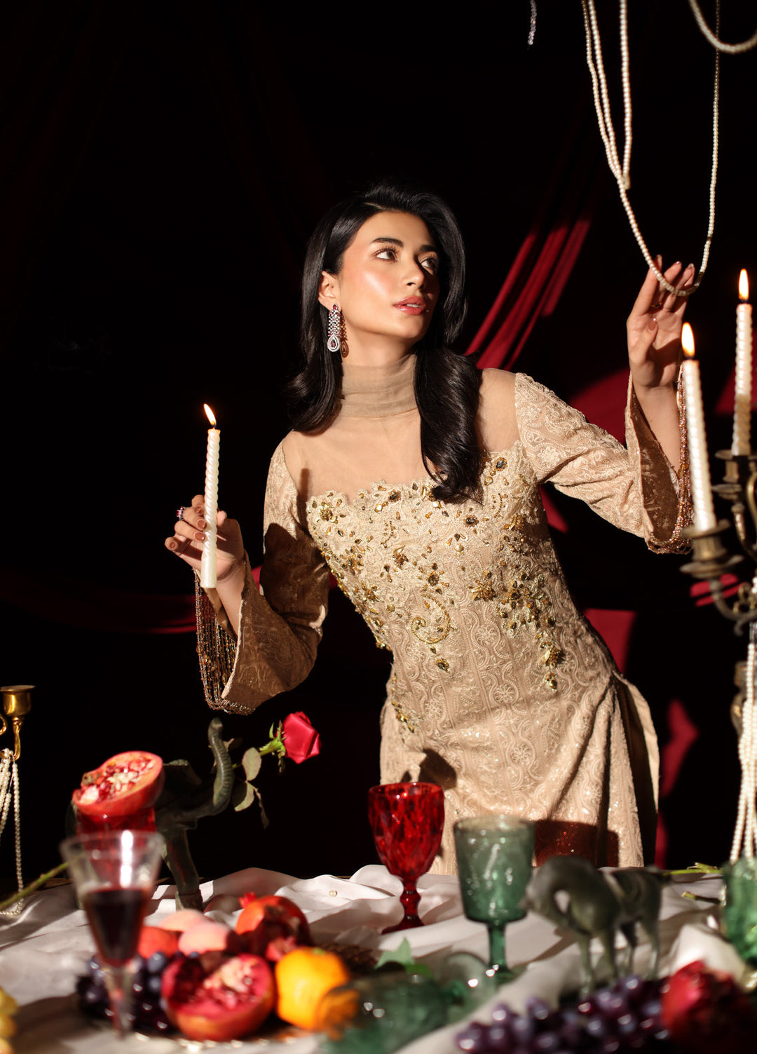 The Glamorous by Musferah Saad RTW Hand work Chiffon 3 Piece Suit Royal Aura - Eid Collection