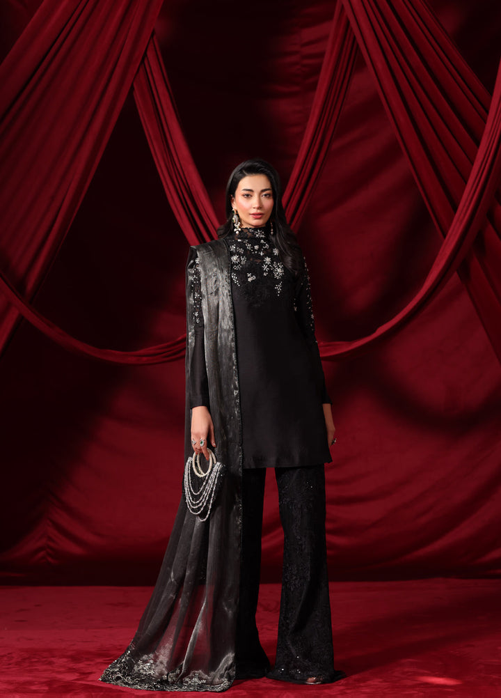 The Glamorous by Musferah Saad RTW Hand work Indian Raw Silk 3 Piece Suit Midnight Seduction - Eid Collection