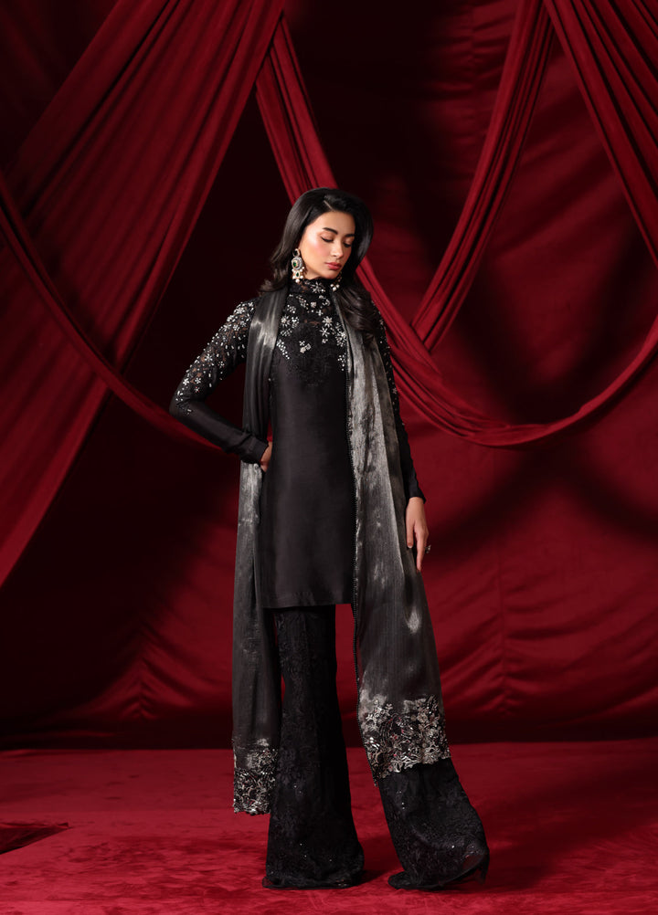 The Glamorous by Musferah Saad RTW Hand work Indian Raw Silk 3 Piece Suit Midnight Seduction - Eid Collection