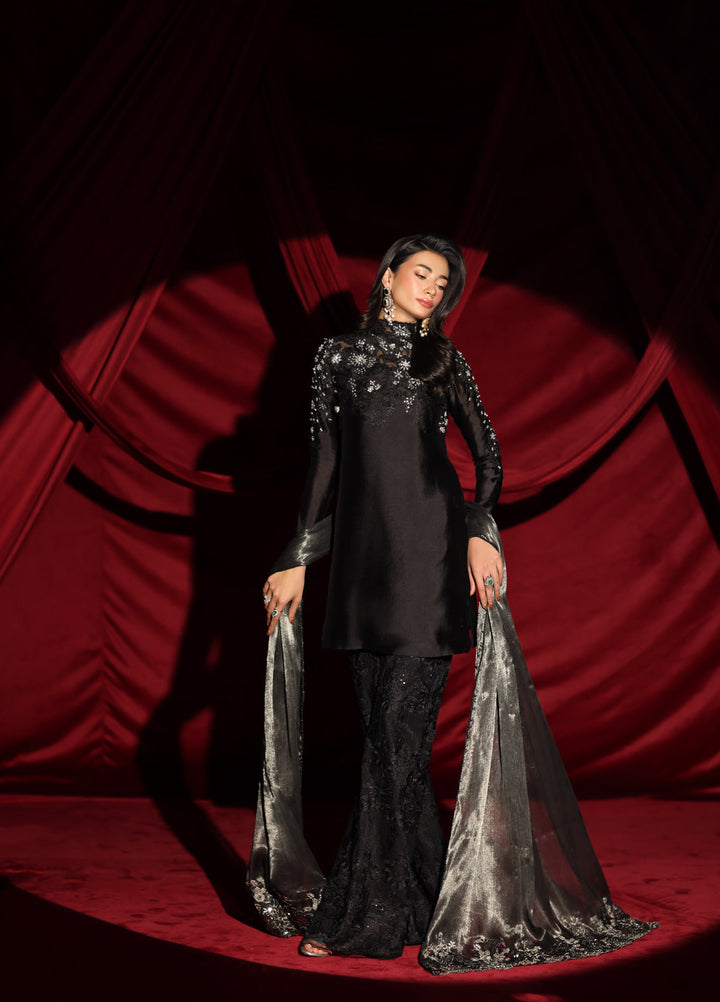 The Glamorous by Musferah Saad RTW Hand work Indian Raw Silk 3 Piece Suit Midnight Seduction - Eid Collection