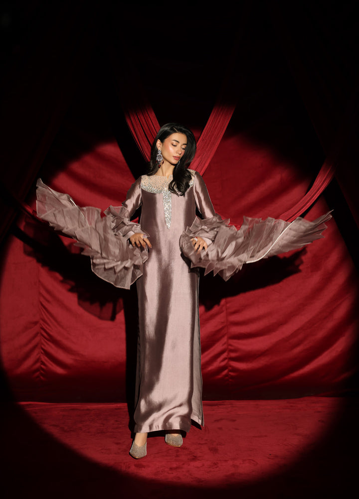 The Glamorous by Musferah Saad RTW Hand work Tissue Silk 3 Piece Suit Ashe Rose - Festive Collection