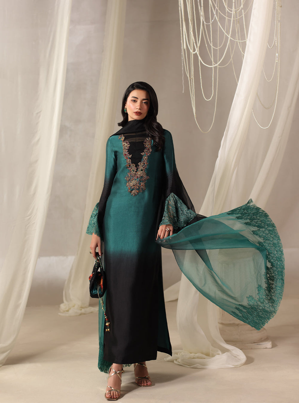 Twilight by Musferah Saad RTW Hand work Tissue Silk 3 Piece Suit Celestia - Eid Collection