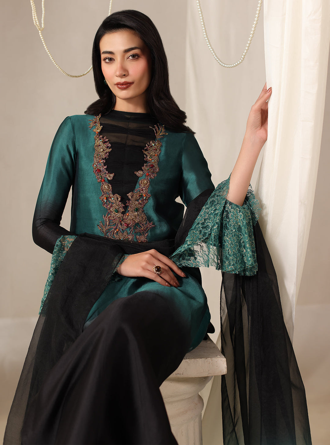 Twilight by Musferah Saad RTW Hand work Tissue Silk 3 Piece Suit Celestia - Eid Collection