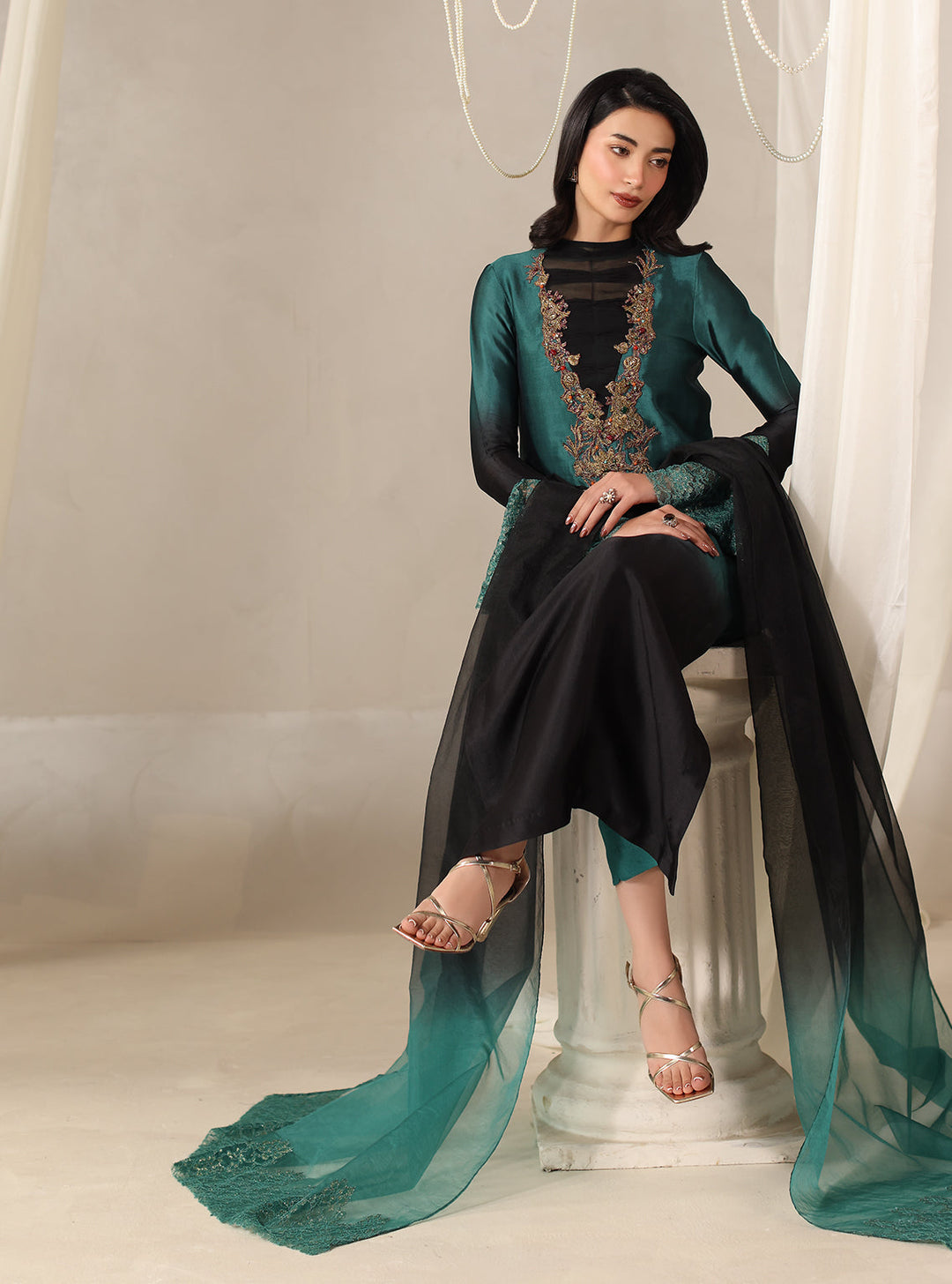 Twilight by Musferah Saad RTW Hand work Tissue Silk 3 Piece Suit Celestia - Eid Collection