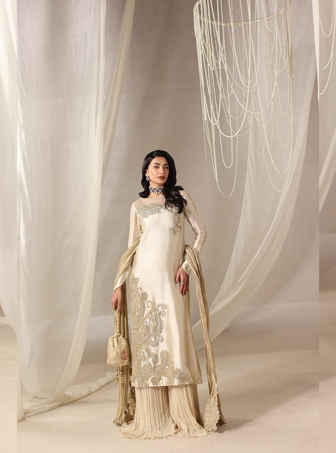 Twilight by Musferah Saad RTW Hand work Tissue Silk 3 Piece Suit Lyra - Eid Collection