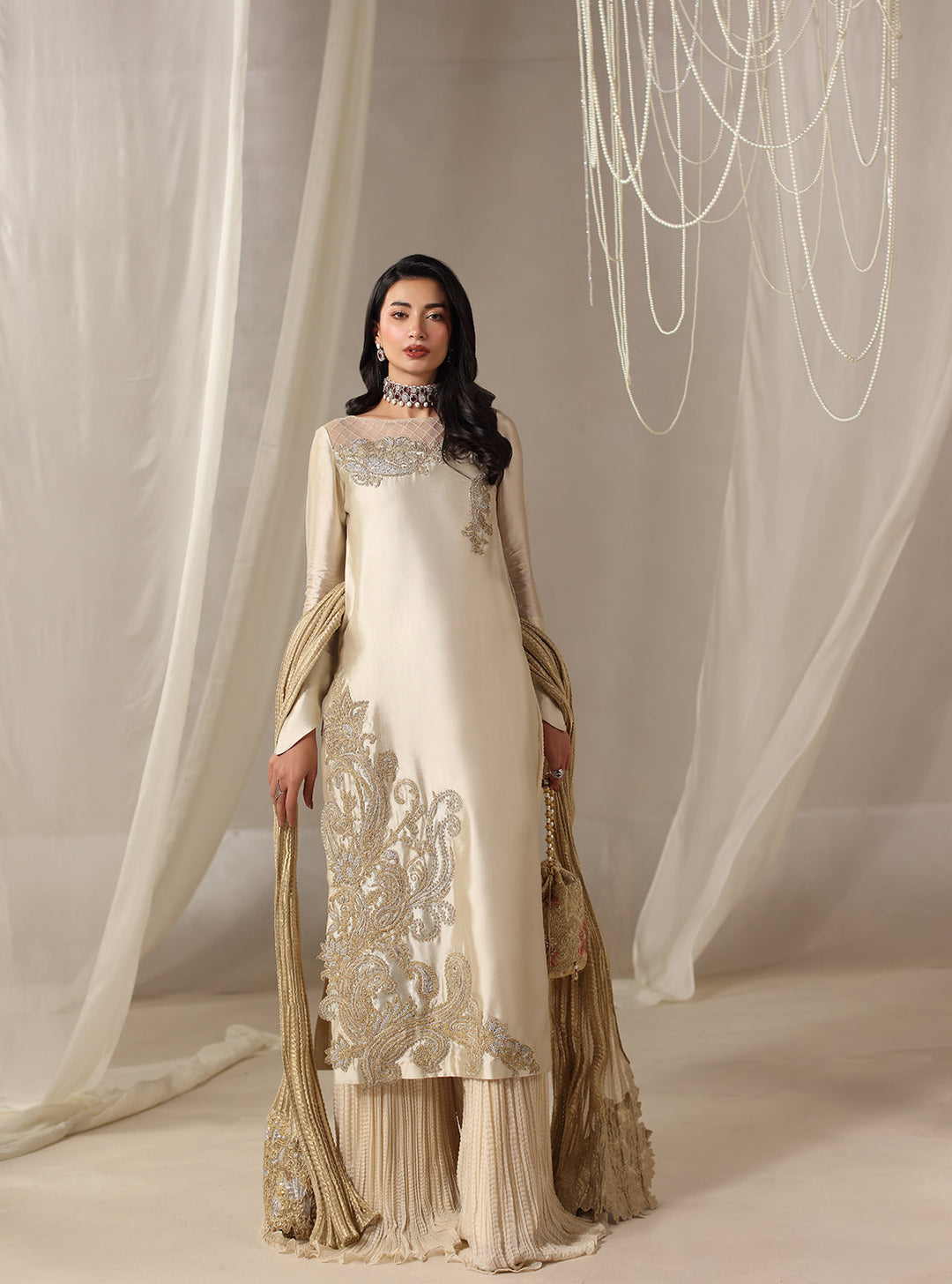 Twilight by Musferah Saad RTW Hand work Tissue Silk 3 Piece Suit Lyra - Eid Collection